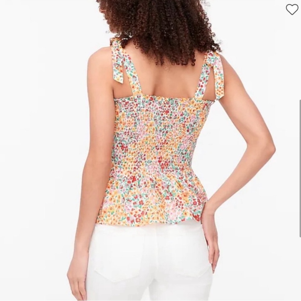 JCrew Factory Smocked Tie Shoulder Floral Tank Top - Picture 2 of 6